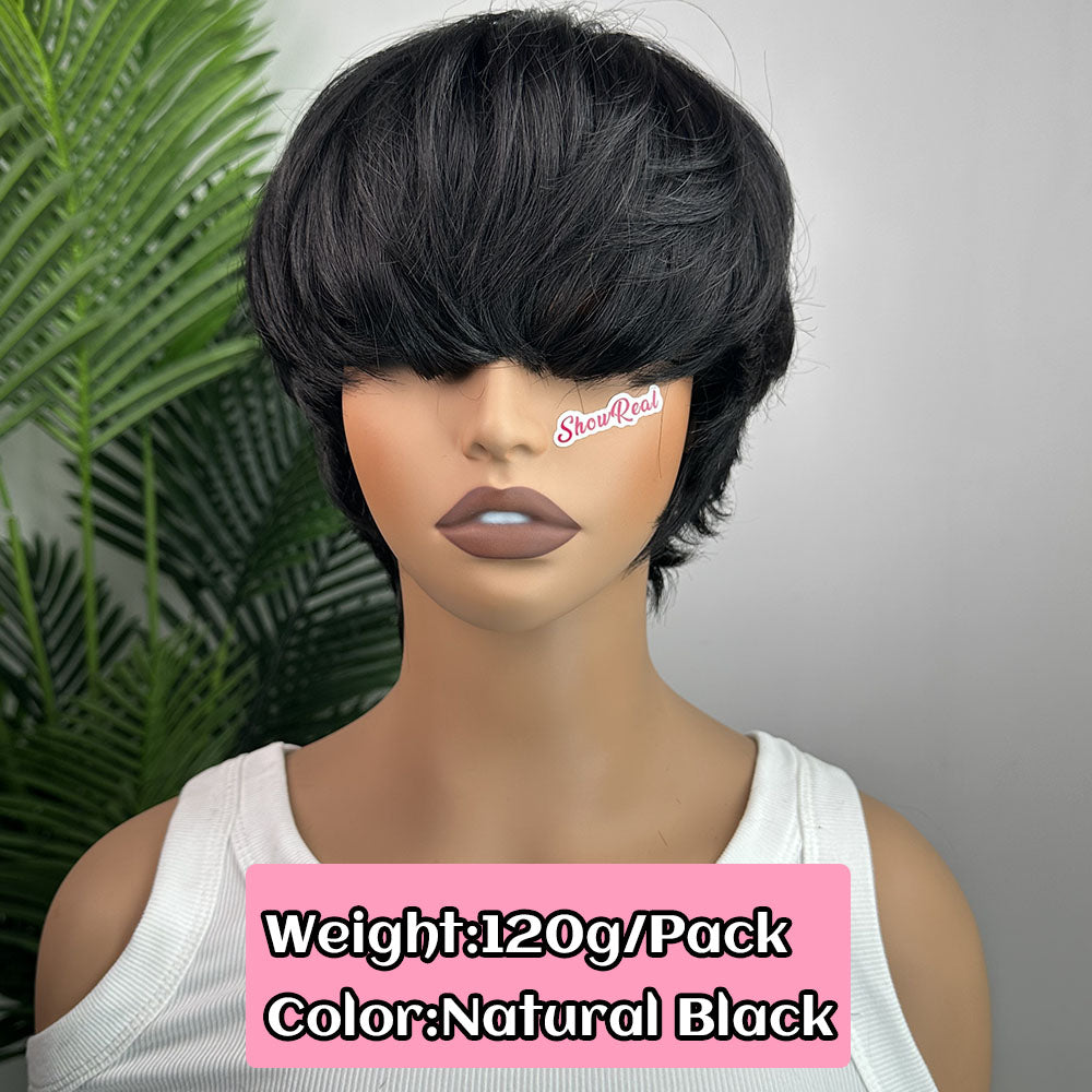 Showreal Bowl Cut Pixie Cut Wigs Human Hair for Black Women Pixie Cut Human Hair Wig Glueless Wigs Full Machine Made（0501）