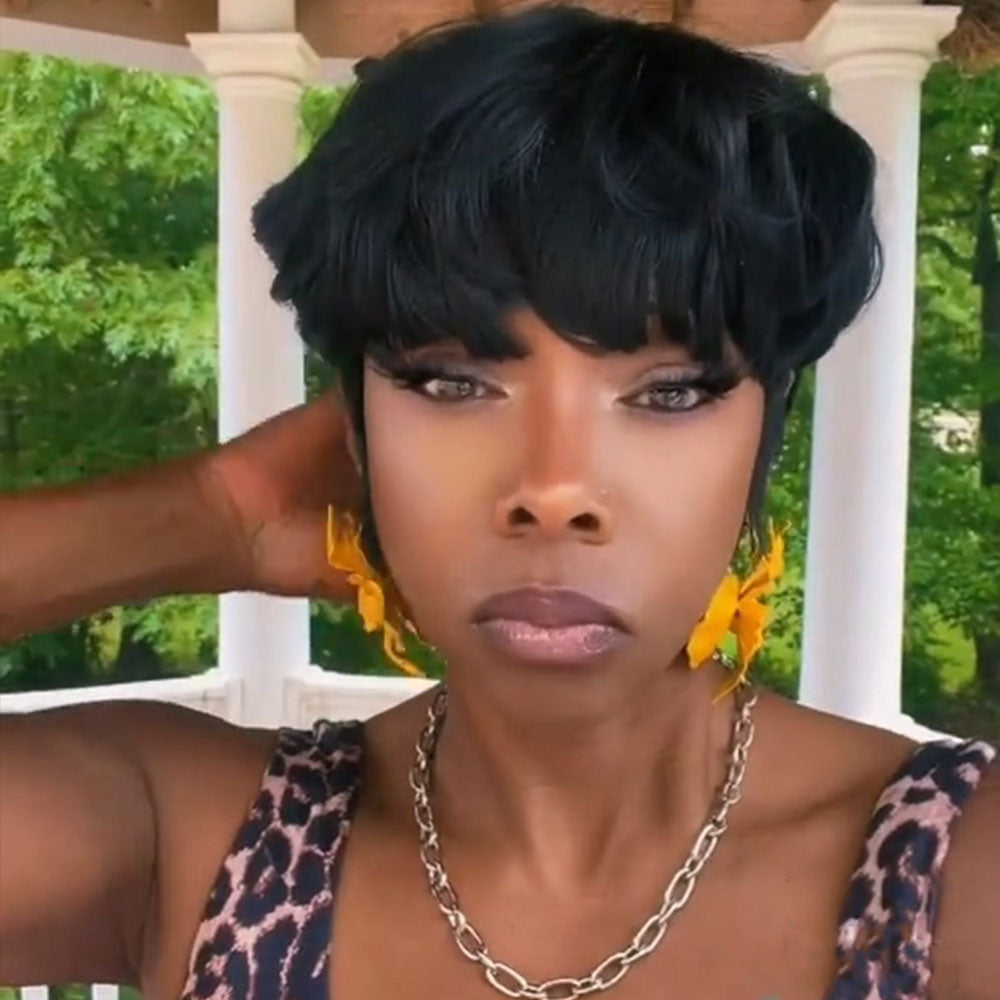 Showreal Bowl Cut Pixie Cut Wigs Human Hair for Black Women Pixie Cut Human Hair Wig Glueless Wigs Full Machine Made（0501）