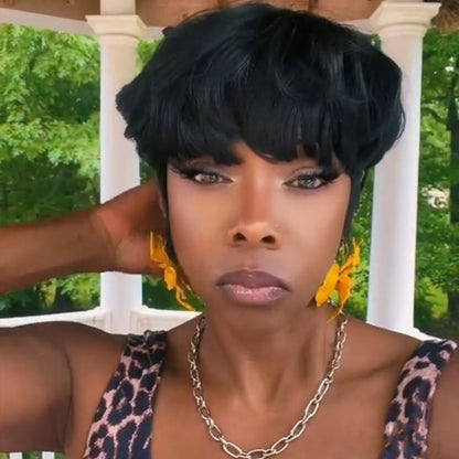 Showreal Bowl Cut Pixie Cut Wigs Human Hair for Black Women Pixie Cut Human Hair Wig Glueless Wigs Full Machine Made（0501）