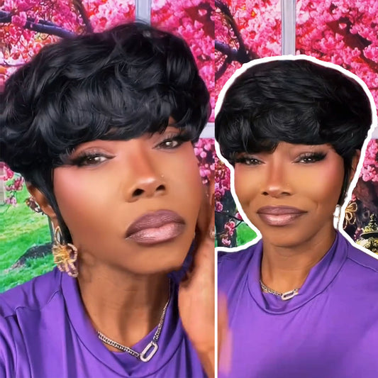 (Denise Same) Chic Bowl Cut Pixie Cut Wigs Human Hair (Bowl Cut0501-1B)