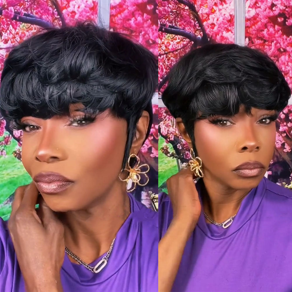 (Denise Same) Chic Bowl Cut Pixie Cut Wigs Human Hair (Bowl Cut0501-1B)