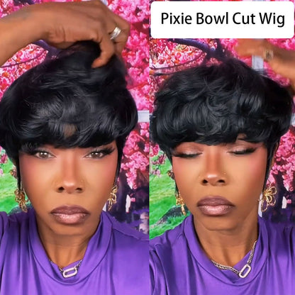(Denise Same) Chic Bowl Cut Pixie Cut Wigs Human Hair (Bowl Cut0501-1B)