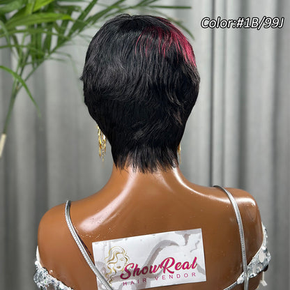 (Denise Same) Pixie Cut Wig Human Hair Wigs For Black Women (089-1B99J)