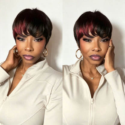 (Denise Same) Pixie Cut Wig Human Hair Wigs For Black Women Highlights Color (910-PIXIE-1B99J)