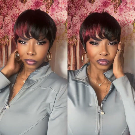 (Denise Same) Pixie Cut Wig Human Hair Wigs For Black Women Highlights Color (910-PIXIE-1B99J)