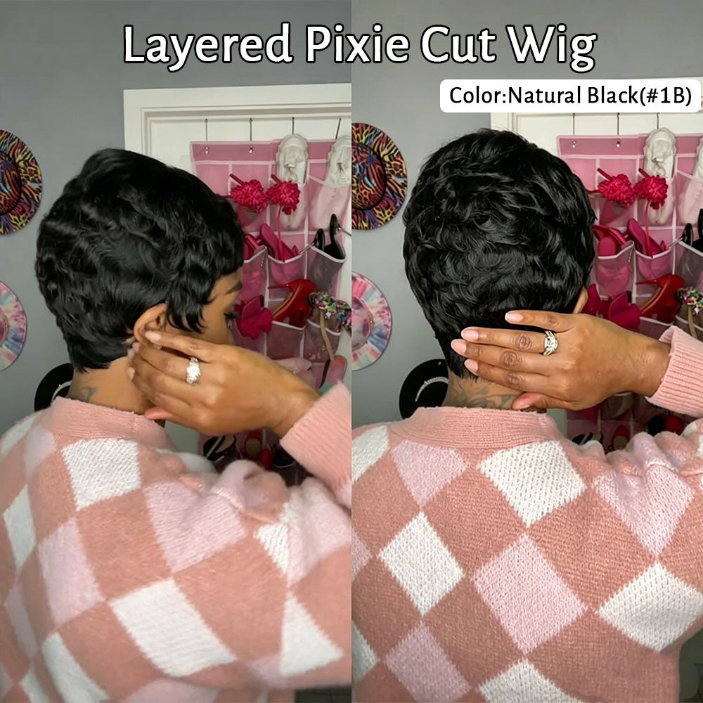 【KiKi Same】Pixie Cut Human Hair Wig Short Pixie Cut Wigs (9047-1B)