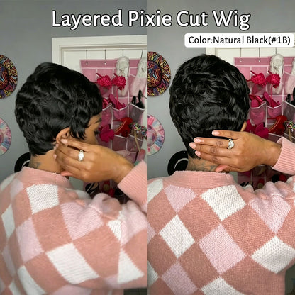 【KiKi Same】Pixie Cut Human Hair Wig Short Pixie Cut Wigs (9047-1B)