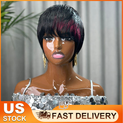 (Denise Same) Pixie Cut Wig Human Hair Wigs For Black Women Highlights Color (910-PIXIE-1B99J)