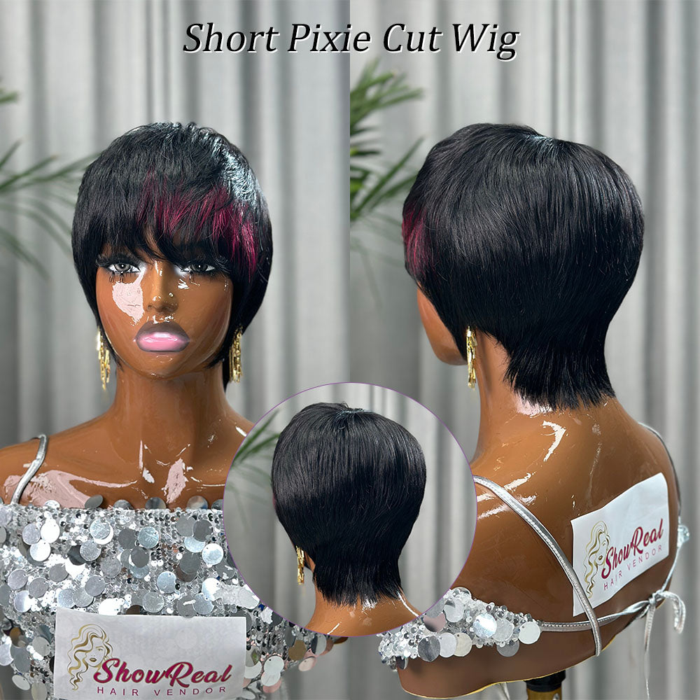 (Denise Same) Pixie Cut Wig Human Hair Wigs For Black Women Highlights Color (910-PIXIE-1B99J)