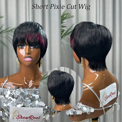 (Denise Same) Pixie Cut Wig Human Hair Wigs For Black Women Highlights Color (910-PIXIE-1B99J)