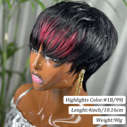 (Denise Same) Pixie Cut Wig Human Hair Wigs For Black Women Highlights Color (910-PIXIE-1B99J)