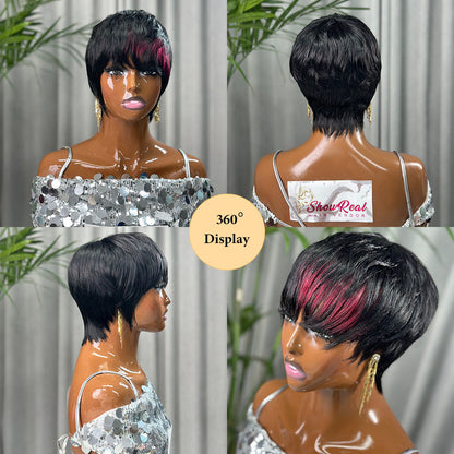(Denise Same) Pixie Cut Wig Human Hair Wigs For Black Women Highlights Color (910-PIXIE-1B99J)