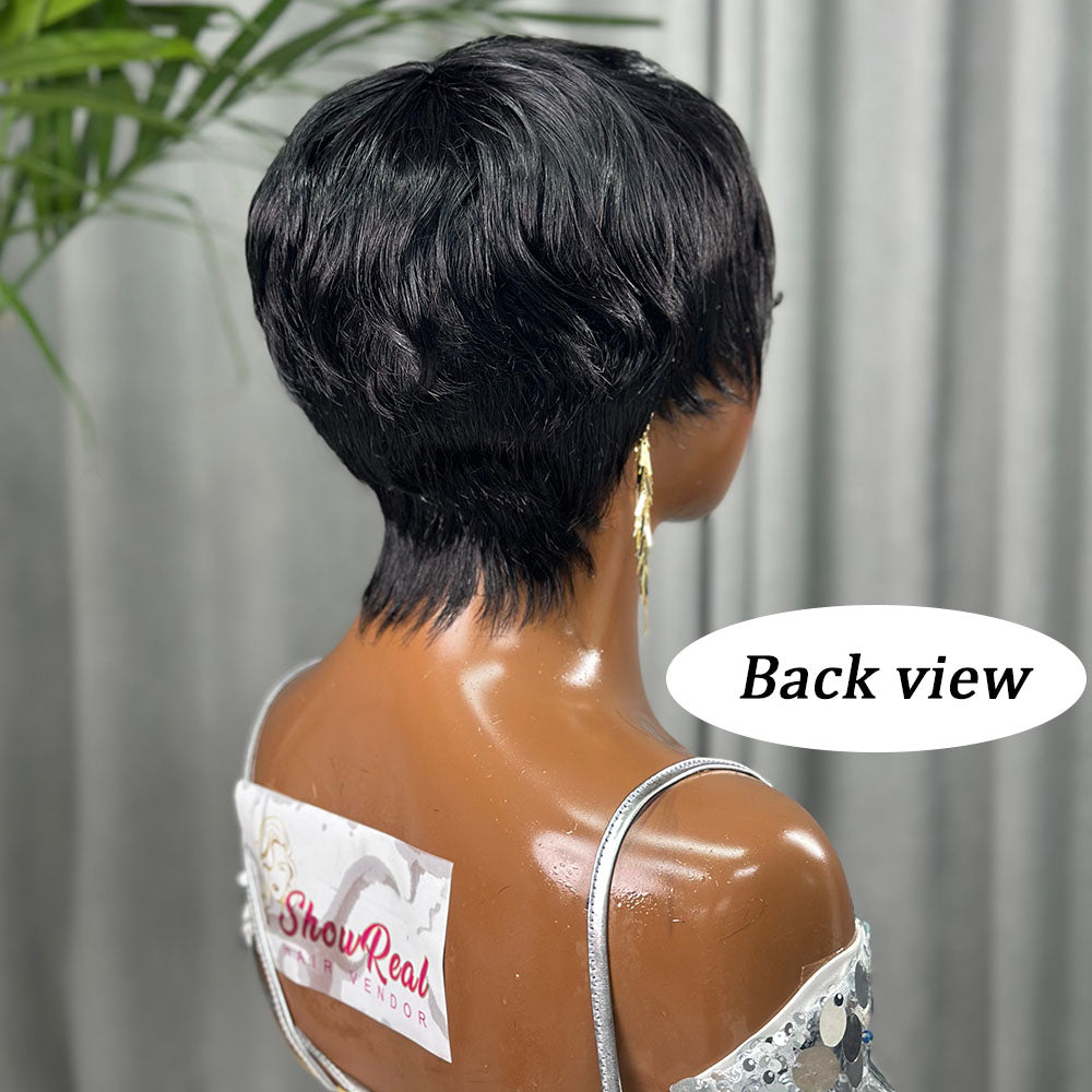 (Denise Same) Pixie Cut Wig Human Hair Wigs For Black Women Highlights Color (910-PIXIE-1B99J)