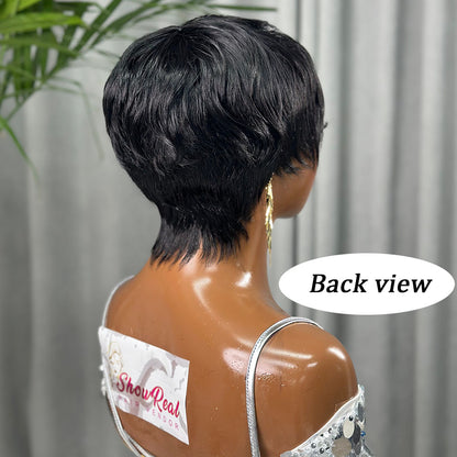 (Denise Same) Pixie Cut Wig Human Hair Wigs For Black Women Highlights Color (910-PIXIE-1B99J)