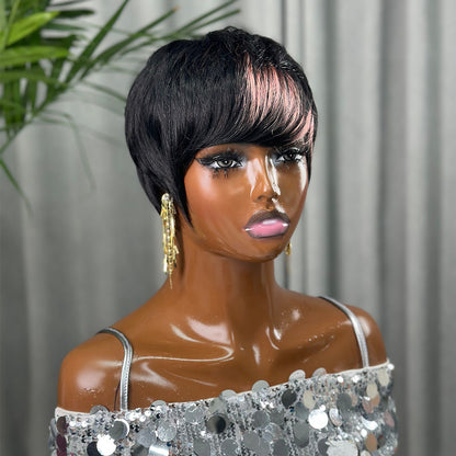 (Denise Same) Pixie Cut Wig Human Hair Wigs For Black Women Highlights Color (910-PIXIE-1BPINK)）