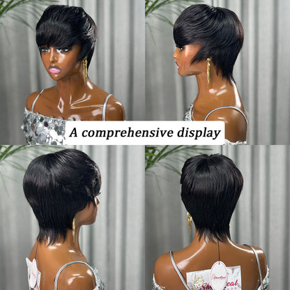 【Deshay|Budget Babe|  Same】Short Pixie Cut Wig Human Hair 1B Colored (9149-1B)