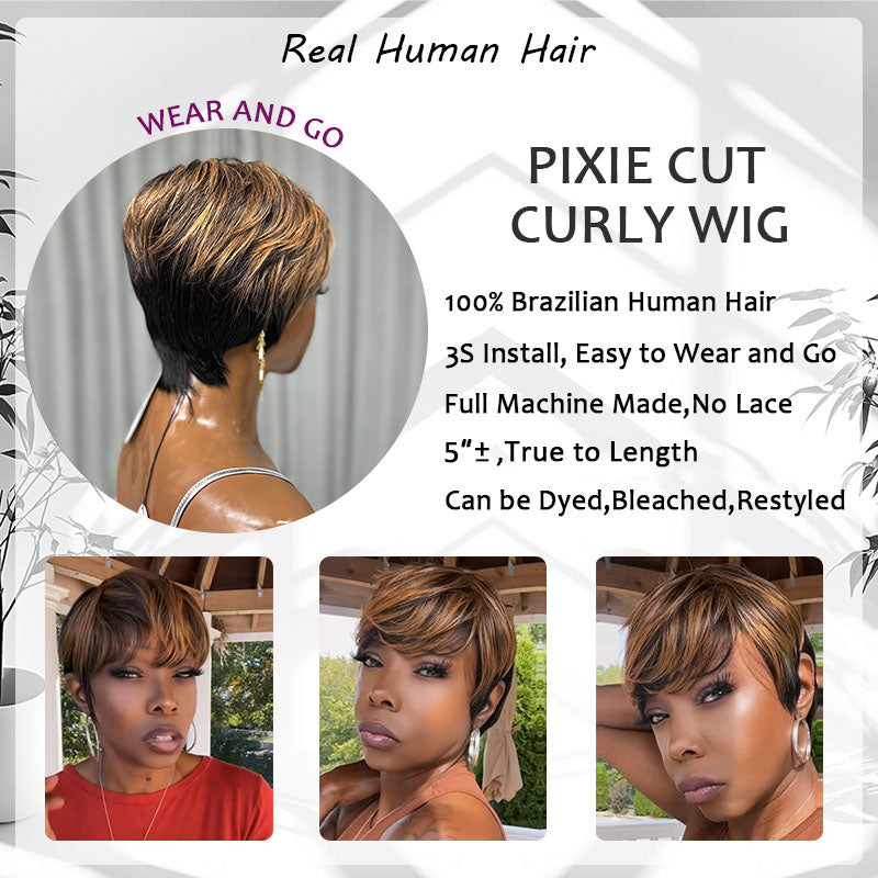 （Denise Same）Pixie Cut Wig Human Hair 1B/30(9149-1B30)