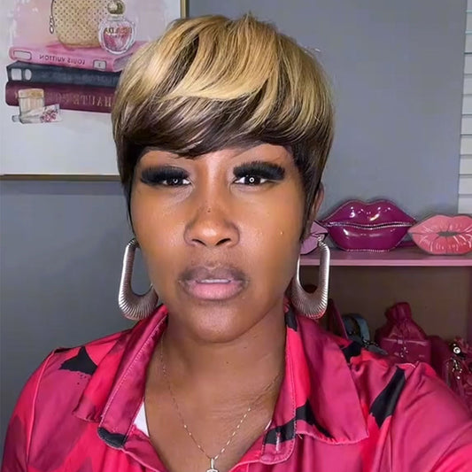 【KiKi Same】Short Pixie Cut Wigs for Black Women Ombre Blonde  (9171-1B/4/27)