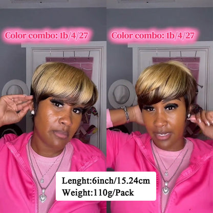 【KiKi Same】Short Pixie Cut Wigs for Black Women Ombre Blonde  (9171-1B/4/27)
