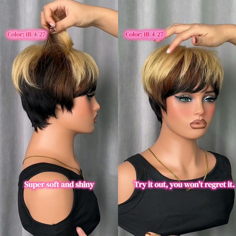【KiKi Same】Short Pixie Cut Wigs for Black Women Ombre Blonde  (9171-1B/4/27)