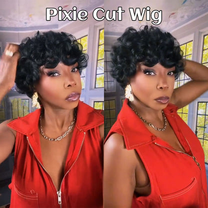 (Denise Same) Short Pixie Cut Wigs Human Hair for Women (025-1B)