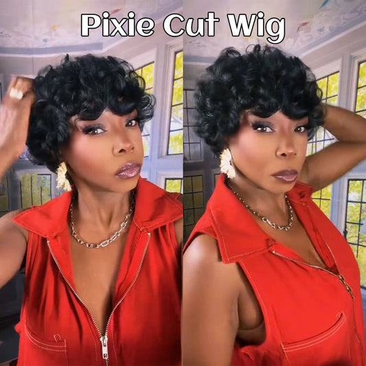 (Denise Same) Short Pixie Cut Wigs Human Hair for Women (025-1B)