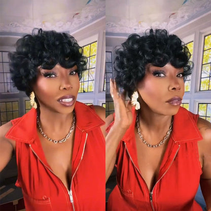 (Denise Same) Short Pixie Cut Wigs Human Hair for Women (025-1B)