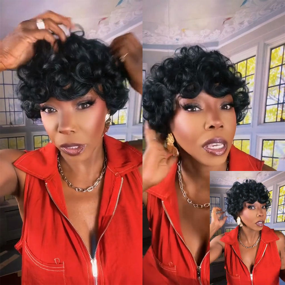 (Denise Same) Short Pixie Cut Wigs Human Hair for Women (025-1B)