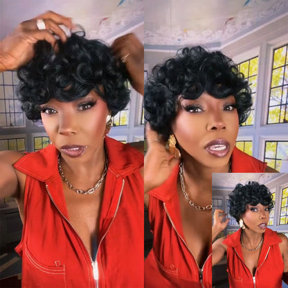 (Denise Same) Short Pixie Cut Wigs Human Hair for Women (025-1B)