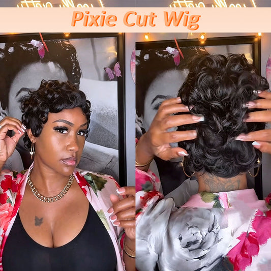 【KiKi Same】Short Pixie Cut Wigs Human Hair for Women (025-1B)