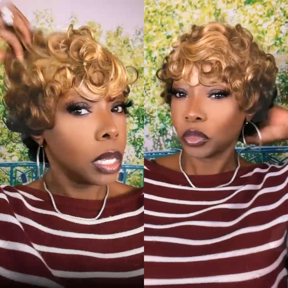 (Denise Same) Showreal Pixie Cut Wigs 3 Tone Ombre Color(025-1b/4/27)