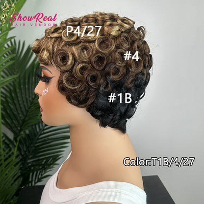 (Denise Same) Showreal Pixie Cut Wigs 3 Tone Ombre Color(025-1b/4/27)