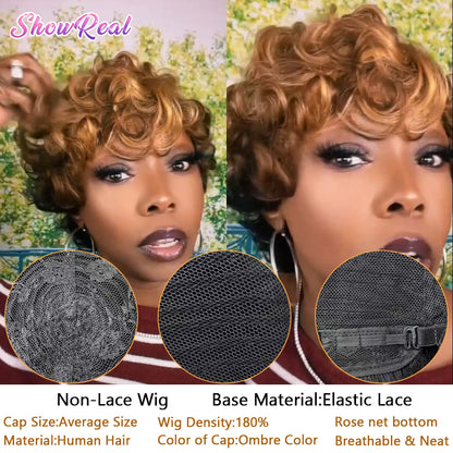 (Denise Same) Showreal Pixie Cut Wigs 3 Tone Ombre Color(025-1b/4/27)