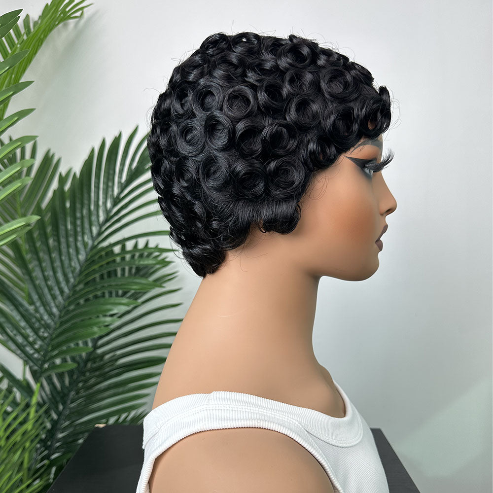 (Denise Same) Short Pixie Cut Wigs Human Hair for Women (025-1B)