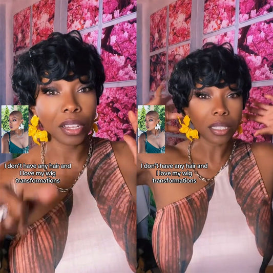 (Denise Same) Short Pixie Cut Wigs Human Hair for Women (025-1B)