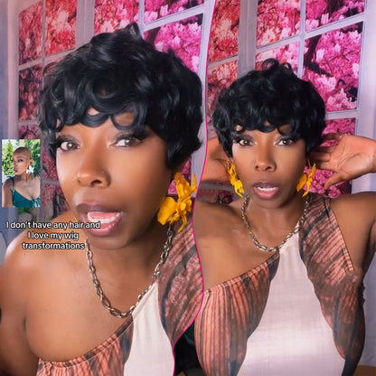 (Denise Same) Short Pixie Cut Wigs Human Hair for Women (025-1B)