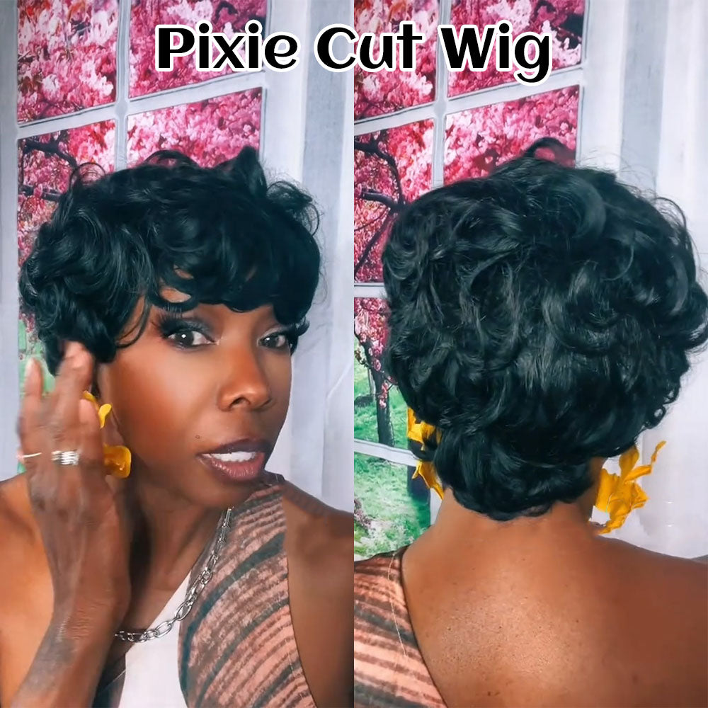 (Denise Same) Short Pixie Cut Wigs Human Hair for Women (025-1B)