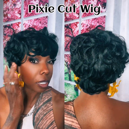 (Denise Same) Short Pixie Cut Wigs Human Hair for Women (025-1B)