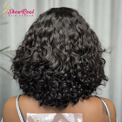 (Denise Same) Curly Human Hair Wigs With Bangs Curly Bob Wigs