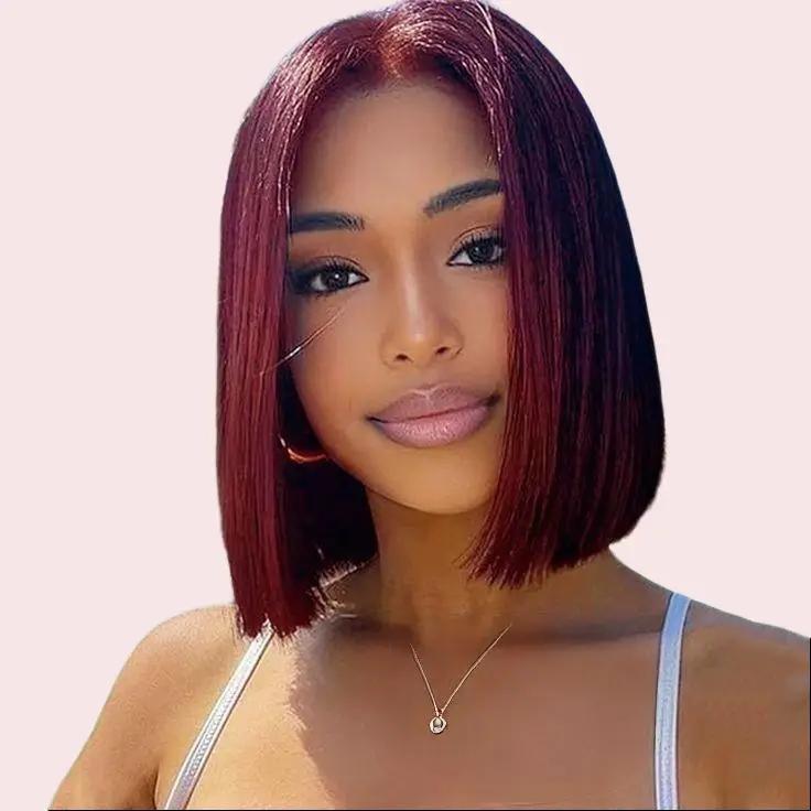 ShowReal Five Colors Bob 13x4 HD Transparent Lace Frontal Straight Bob Human Hair Wig Black Burgundy Highlight Ginger Color for Black Women