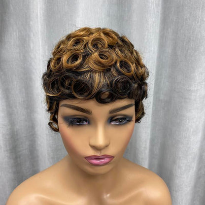 showreal 025 Pixie Wigs Pixie Cut Curly Wig for Black Women Pixie Cut Human Hair Wig Glueless Wigs Full Machine Made (025-1B/30)