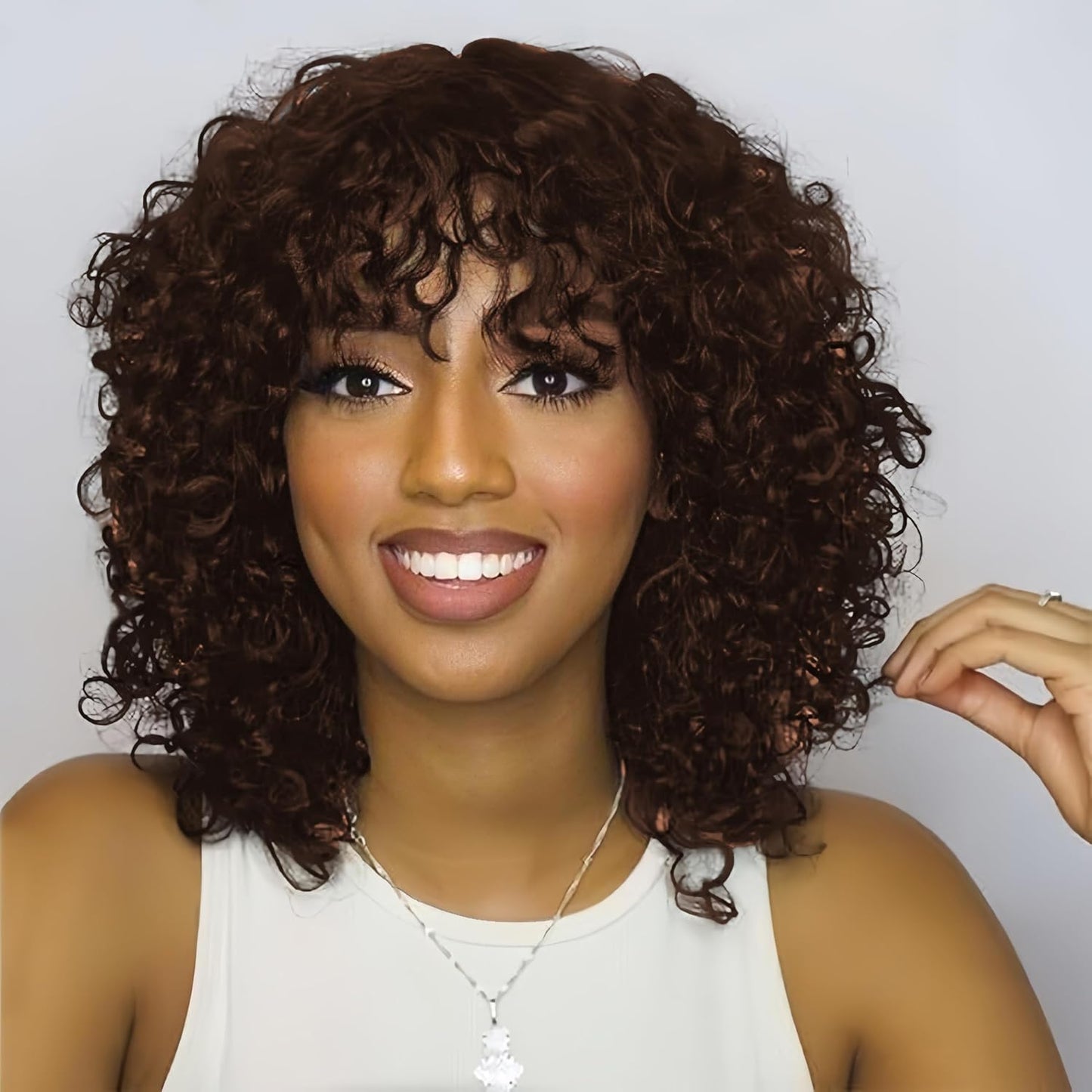 ShowReal Five Colors Wear And Go 12 Inch Short Curly 200% Density Thick Human Hair Full Machine Wig - Jerry Curly Wig with Bangs, Glueless