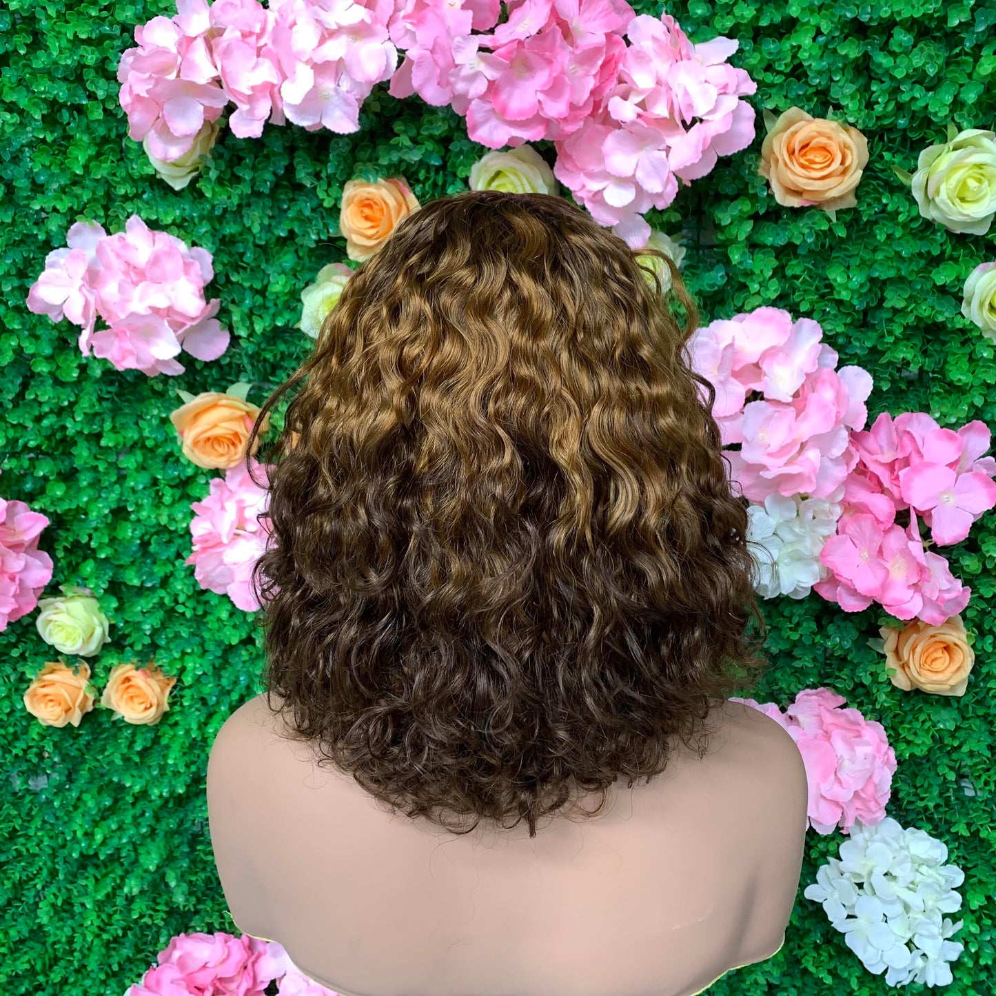 ShowReal Five Colors Wear And Go 12 Inch Short Curly 200% Density Thick Human Hair Full Machine Wig - Jerry Curly Wig with Bangs, Glueless