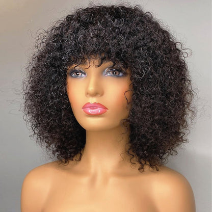 250% Density Pixie Curly Wig Double Drown Machine-Made  Glueless Wig Natural Color Remy Human Hair Wig 16 inch For Black Women