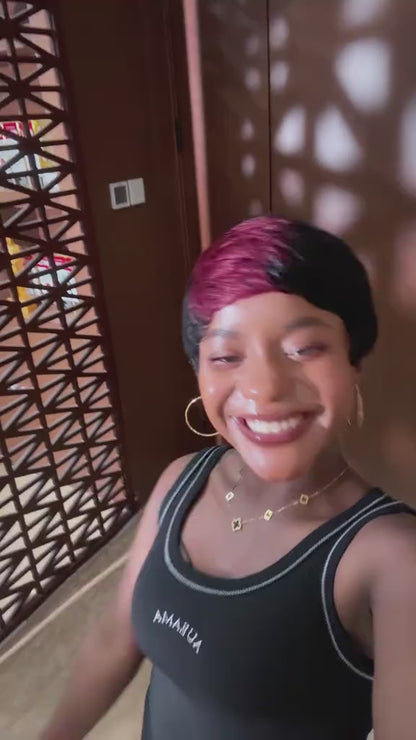 Pixie Cut Wig Human Hair Wigs For Black Women 1B/99J Short Pixie Cut Human Hair Wigs With Bangs Full Machine Made Human Hair(089-1B99J)