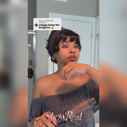 ShowReal 025 Pixie Cut Wig – As Seen on tay_kaedence, Betty Boop Style, 100% Human Hair, Curly or Straight Glueless Wig (025-1B)