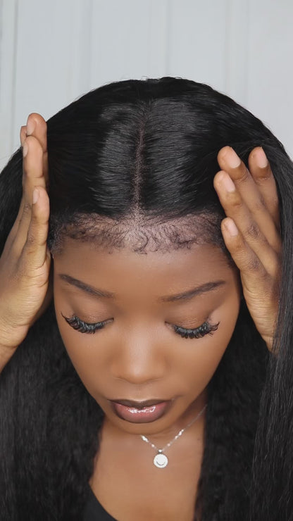 ShowReal Kinky Straight Lace Front Wigs Human Hair 13x4 Transparent Lace Front Wig Human Hair With Pre Plucked 180% Density Yaki Straight Human Hair Wig