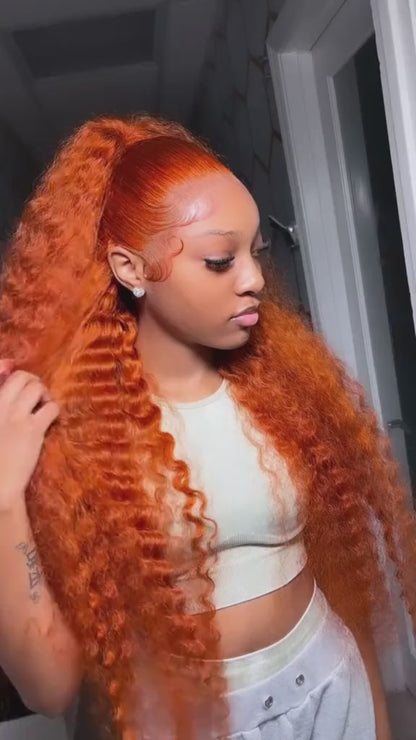 ShowReal  Ginger Copper Deep Wave Lace Front Wig 13x4 HD Transparent Lace Frontal Wig Human Hair for Black Women Deep Curly Wigs with Baby Hair Pre Plucked