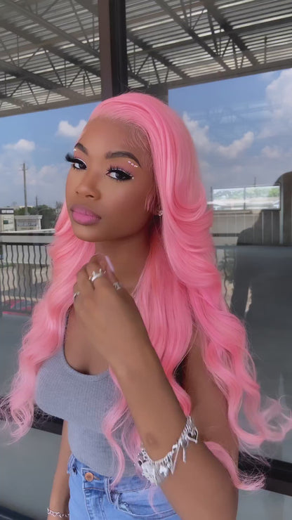 Customized Wig 32 Inch Pink 13x4 HD Lace Front Wig Human Hair Body Wave 13x6 Hd Lace Frontal Wigs for Women Light Pink Colored Wigs Pre Plucked Lace Wig for Black Women