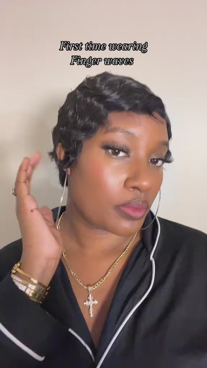 【Deshay|Budget Babe|  Same】Finger Wave Pixie Cut Wigs Human Hair for Women (9012-1B)